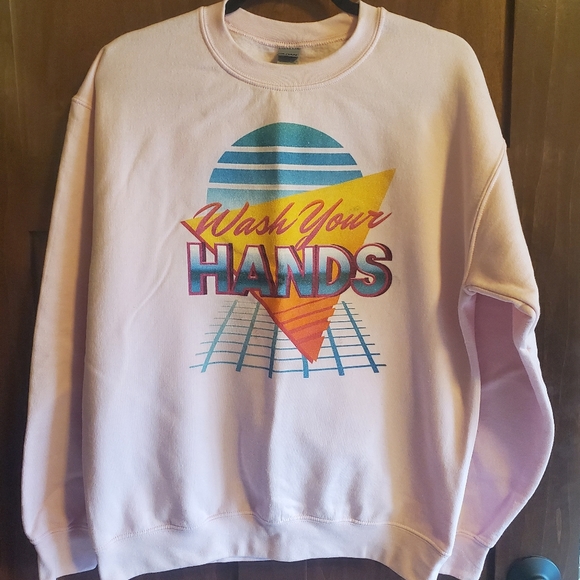 Soft Pink Retro Wash Your Hands Sweatshirt Medium - Picture 2 of 5